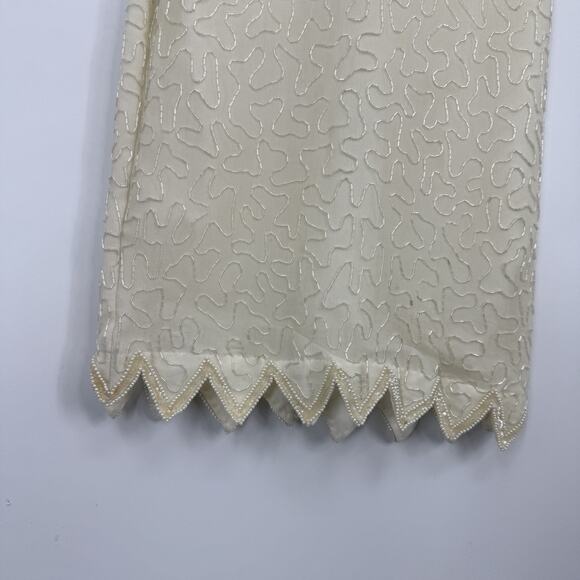 Lawrence Kazar Silk Beaded Sheath Dress Vintage size Small Ivory Short Sleeve - Picture 7 of 16